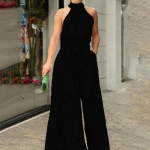 Elegantne talje p&auml;itsetega kombinesoon vabaaja tr&uuml;kisega varrukateta taljega suvine laia jalaga pika p&uuml;ksiga kombinesoon Naiste riided XXXL must