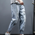 IELGY Ripped Jeans Meeste uued avarad kombinesoonid poistele Trendikas kaubam&auml;rk Harlan &Uuml;heksa punktiga vabaaja p&uuml;ksid S sinine