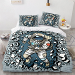3D Astronauti Voodipesukomplekt Kosmoseloomade Tekikott ja Padjap&uuml;&uuml;r 2/3 Osa Mikrokiudkangas USA/UK/DE/AU/EU T&auml;issuurus Kodukaunistus Baby 100x135cm gray