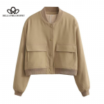 Kevadised uued naisteriided suur tasku jakk, krae mantel Naiste mood vabaaja elegantne l&uuml;hike mantel S khaki