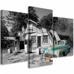 Kolmeosalise pildiga l&otilde;uenditr&uuml;kk Old Retro Car 60x40 must/valge