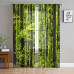 Mets Rohelised Puud Lehed Taimed Looduskaunistused T&uuml;ll l&auml;bipaistev aken Kardinad Elutuba Magamistuba Voile Organza kardinad kardinad W135 x H115cm x1