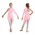 Laste t&uuml;drukute l&uuml;&uuml;riline tantsukleit peotantsukost&uuml;&uuml;mid v&otilde;imlemistrikood as&uuml;mmeetrilise seelikuga iluuisutamise tantsuriietus 7-8 Years roosa