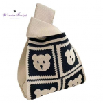 K&auml;ekott Cartoon Bear Rose muster Esteetiline heegeldatud kootud kandekott K&auml;ekott k&auml;ev&otilde;ru koti varrukas Bear beež