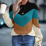 Kevadine ja s&uuml;gisene naiste pullover, &uuml;mmargune kaelus, pikkade varrukatega, mood naiste vabaaja topid, soojad vabad kudumid, pendeldamine, v&auml;rv, kontrastne disain, stiil S