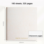 (Logo saab graveerida) Paks ruudukujuline visandivihik, ruudustik/t&uuml;hjad siselehed, &otilde;pilase m&auml;rkmik, paksendatud m&auml;rkmik, joonistusvihik 20*22*2cm valge
