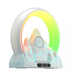 LED laualamp Sunrise v&auml;rviline valgustus sisseehitatud BT k&otilde;lariga juhtmevaba &auml;ratuskellaga valge