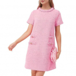 Naiste kleit &Uuml;mara kaelusega avara seljaga, lukuga, l&uuml;hikeste varrukatega, &uuml;hev&auml;rviliste n&ouml;&ouml;pidega, kaunistusega A-line vintage minikleit L roosa