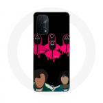 M&auml;ngu Oppo A74 5G Squid Game Seong Gi hun ja Kang Sae Byeok maskide &uuml;mbris, kolmnurkne ruut ja ring