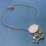 Natural Rose Quartz, Citrine Gemstone 925 Sterling Silver Necklace 18 i1q93