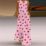 Naiste A-kujuline kleit Maxi pikkade varrukateta Flame Red Lip Print S&uuml;gis/talvise V-kaelusega, elegantne ja retrostiilis XS