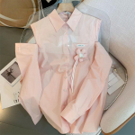 Roosa polo kaelaga p&auml;ikesekaitsekreem naiste s&auml;rk S&uuml;gis, uus vaba 3D lillekujundusega naiste pluus, vaba &otilde;ladega pluusid onesize roosa