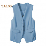 Naiste &uuml;likond, vest, &uuml;herealine V-kaelus, varrukateta dekoratiivsed taskud kardigan &uuml;hev&auml;rviline ametlik &auml;ristiil vabaaja kontoririietus vest vedru XL sinine