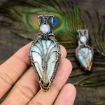 Natural Caribbean Larimar Gemstone Copper Wire Wrap Gift Pendant 2.36 h1e81