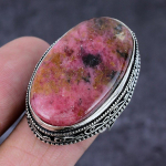 Natural Rhodonite Gemstone Handmade 925 Sterling Silver Jewelry Ring S.10 r0d34