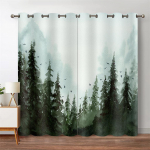 Roheline Mets Aknakardinad Akvarell Puu siluett Loodusmaastik Tr&uuml;kitud kardin magamistoa elutuppa 135W165H(CM)53x65in&Grommet Top