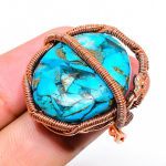 Natural Copper Blue Turquoise Gemstone Copper Wire Wrap Gift Ring Size 8 j8k82