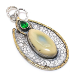 Natural Imperial Jasper,Diopside 925 Sterling Silver Two Tone Pendant 2.44 f0g63