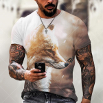 Suvine uus meeste T-s&auml;rk 3D Digital Wolf Print Top Hip Hop Hegemonic vabaaja vaba l&uuml;hikeste varrukatega t&auml;nava pullover S