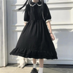 Madruse kaelarihm merev&auml;rvi kleit Lolita armas v&ouml;&ouml;ris&otilde;lmega t&uuml;drukule retrostiilis tudengit&uuml;druku pitsmansett s&auml;&auml;re keskosa &uuml;hev&auml;rviline kleit XXXXL must