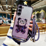 Quicksand Bear Holder Lanyard Glitter telefoni&uuml;mbris Infinix Hot 40 40i 30 30i 20 12 11S 11 10 9 Play NFC Zero 30 kronsteini kattele Infinix Hot 40 Pro lilla
