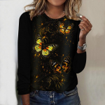 Naiste pluusid, nisuk&otilde;rvaga liblikprindiga &uuml;mara kaelusega pikkade varrukatega T-s&auml;rk, s&uuml;gisene vabaaja &otilde;huke pullover, naiste pikkade varrukatega pluus XS lilla