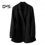 Naiste &uuml;likonnamantel rev, pikkade varrukatega kaherealine ja taskutega &uuml;likonnajakk, &uuml;hev&auml;rviline, lahtise vormiga kontorimantel, t&ouml;&ouml;r&otilde;ivad M hall