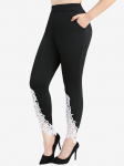 Rosegal Plus Size Lehtlilled Aplikatsioonid Pitsitaskud Retuusid XL must