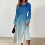 Naiste s&uuml;gis- ja talvine vabaajamoodne &uuml;mara kaelusega pikkade varrukatega pikk kleit L must