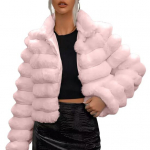 Naiste talvejope Paks kunstkarusnahast &uuml;hev&auml;rviline alla keeratav krae, pikad varrukad, soojust hoidev &otilde;ues, igap&auml;evane kandmine, soe mantel S roosa