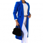 Naiste pikk mantel, s&uuml;gistalv, &uuml;he n&ouml;&ouml;biga suletav rev&auml;&auml;riga jakk L sinine