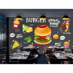 Burgers Tapeet L&auml;&auml;ne Kiirtoidurestorani Taustseinamaal 3D Sn&auml;kibaar Pizza T&ouml;&ouml;stuslik Dekoor Seinakate 200 cm(W) x 140 cm(H)