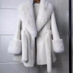 &Uuml;hev&auml;rviline keskmise pikkusega kunstkarusnahast mantel naistele talvine kunstrebase suur karusnahast kraega pikkade varrukatega parkad moekas pealisr&otilde;ivas XL elevandiluuvalge