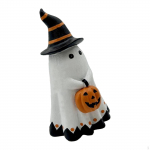 Halloween Evil Statue Holding Pumpkin wearing Witch Hat Decorative Resin Figurine