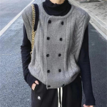 Kahe rinnaga kuduv vest naistele kevadel ja s&uuml;gisel, kattuv v&ouml;&ouml;ga, &uuml;mmargune kaelus, praetud taigna keerdumine kardigan kampsun vest S