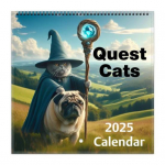 2025. aasta seinakalender veidrad keskaegsed otsingud kassid seinarippude kalender 12-kuuline koomiksikassi paberiplaneerija kodukontori sisekujunduseks sinine