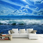 Taustapilt Sinine taevas merelaine loodusmaastik 3D seinamaaling Elutoa freskod 200 cm(W) x 140 cm(H)