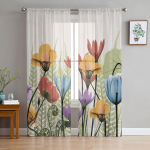 Lilled Erksad v&auml;rvid K&auml;sitsi maalitud l&auml;bipaistvad kardinad elutuppa Moodne Voile kardin Magamistoa T&uuml;llkardinad Aknakatted W135 x H114cm