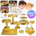 10 tk koogi vitriin, kuldne valge, &uuml;mmargune metallist kristallist magustoidu vitriin, pjedestaal tassikoogid kuld