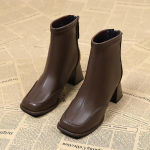 Ruudukujulised poolsaapad s&uuml;gis mugavad pehmest nahast k&otilde;rge kontsaga saapad Naiste mood t&otilde;mblukk Lihtne temperament naiste kingad 35 must