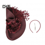 Liialdatud peapael Peen silindrite stiilis uhke peapael lilledega, sulgede sisekujundusega Erksav&auml;rvilised Cosplay juukseaksessuaarid veinipunane v&auml;rv