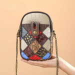 Ehtsa Nahaga Kotid Naiste Etniline &Otilde;la-Crossbody Personaalne Vabaaja Veisenaha Patchwork Mobiiltelefoni Kott