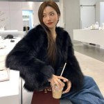 Naiste talvemoe imitatsioon rebane karusnahast l&uuml;hike lahtine korea stiilis pl&uuml;&uuml;skarusnahast naiste kasukas M valge