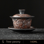 Tipptasemel lilla keraamika Hiina teaset Gaiwani teetassid, kaanega kauss Traditsiooniline k&auml;sitsi valmistatud teepruulimise teetass teekauss