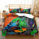 Dinosaurus tekikotikomplekt Laste voodipesukomplekt T&auml;is-Kuninganna suurus 3D multika loomade tekikott poistele t&uuml;drukutele lastele V&auml;rviline voodikate 70x133cm 2pcs