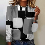 Geomeetria Lihtne ruuduline pikkade varrukatega T-s&auml;rgid S&uuml;gismood Uued Naiste T-s&auml;rgid Vabaaja vabad naisteriided Puuvillane O-kaelusega pullover XL