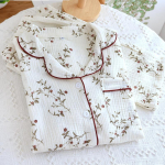 Uus kevadine ja s&uuml;gisene naiste pidžaamakomplekt 100% puuvillane krepp, pikkade varrukatega pikad p&uuml;ksid kardigan armas M valge