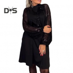 Daamide &otilde;htukleit paeltega paelaga litritega lapit&ouml;&ouml; pikk laternvarrukatega &uuml;mara kaelusega kevad-s&uuml;gis midi kleit vabaaja ballipeokleit M must