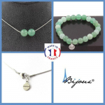 Pierres et Min&eacute;raux. Parure bijoux Bracelet Collier 2 Perles Aventurine 8 mm. Chaine en Taille personnalisable.
