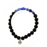 Pierres et Min&eacute;raux. Bracelet Lapis Lazuli du Pakistan + Perles Onyx noir mat 8 mm. Fabriqu&eacute; en France.
